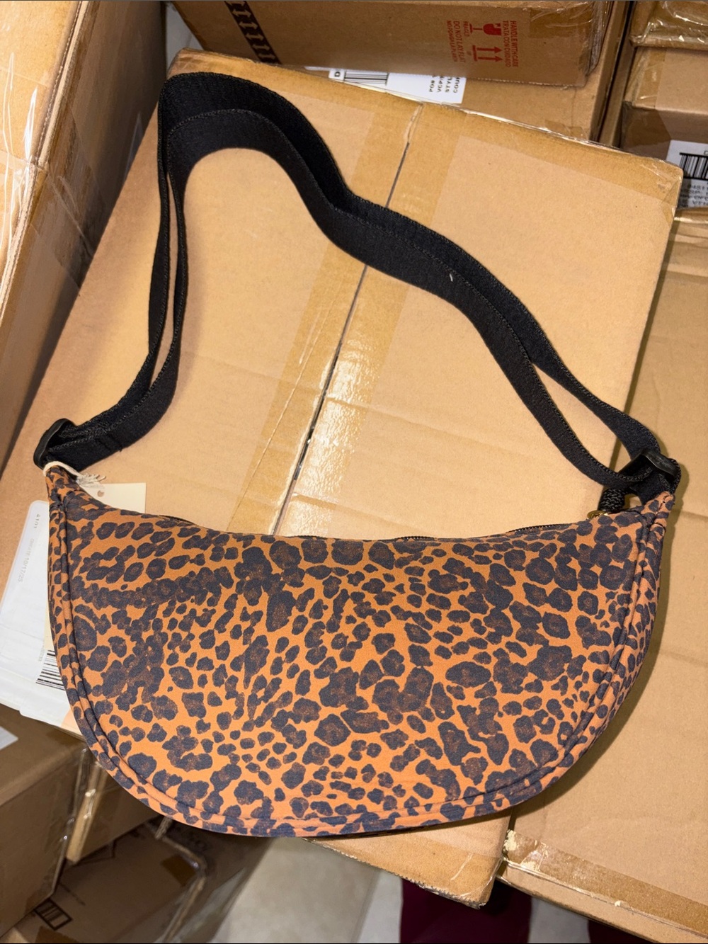 Universal Thread Leopard-Print Crescent Crossbody in Brown and Black